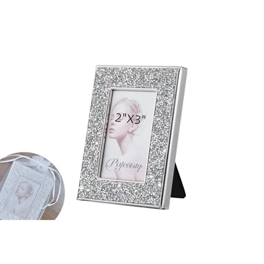 2x3 Mini Picture Frame with Small Rhinestones Adorned, 3.3"x4.25" Small Glittery Mini Metal Wedding Photo Frame with Picture St