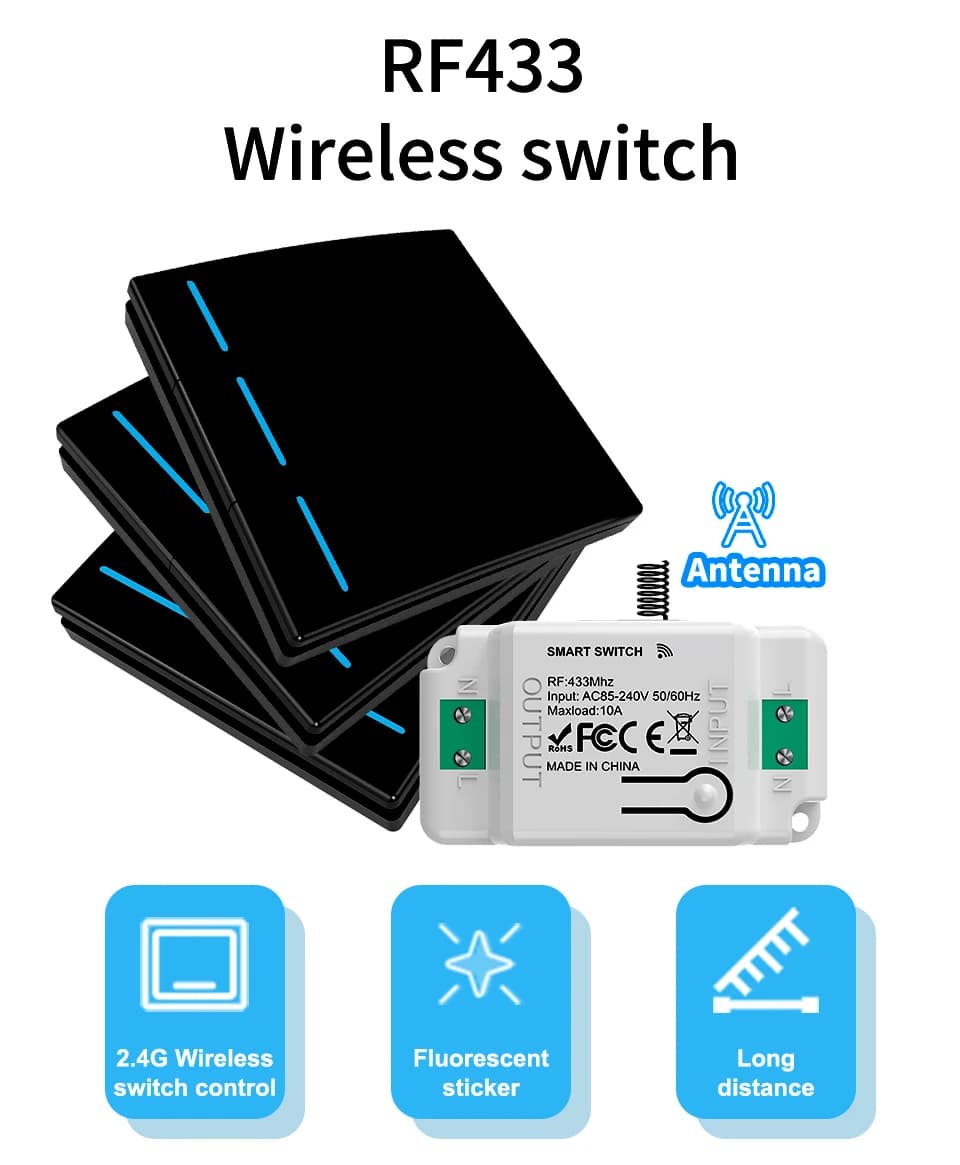 Interruttore Intelligente Wireless, Controllo Remoto Senza Cablaggio, Controllo con Un Solo Tocco, Indicatore LED, Lunga Durata della Batteria
