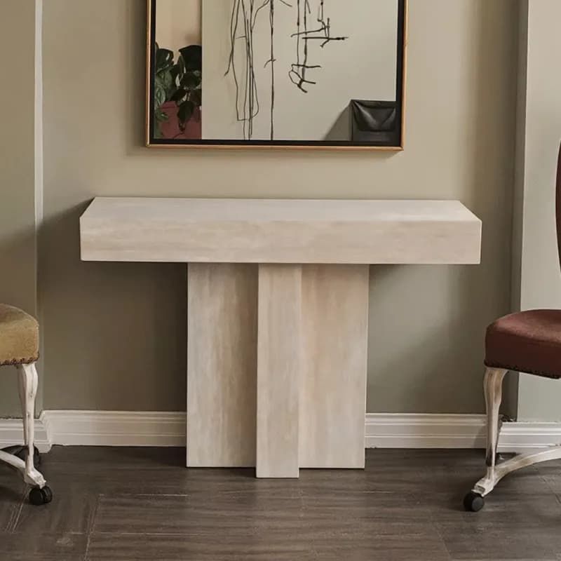 Modern Luxury T-Shape Travertine Limestone Block Entryway Table Foldable Marble Console Table Villa Living Room Hotel