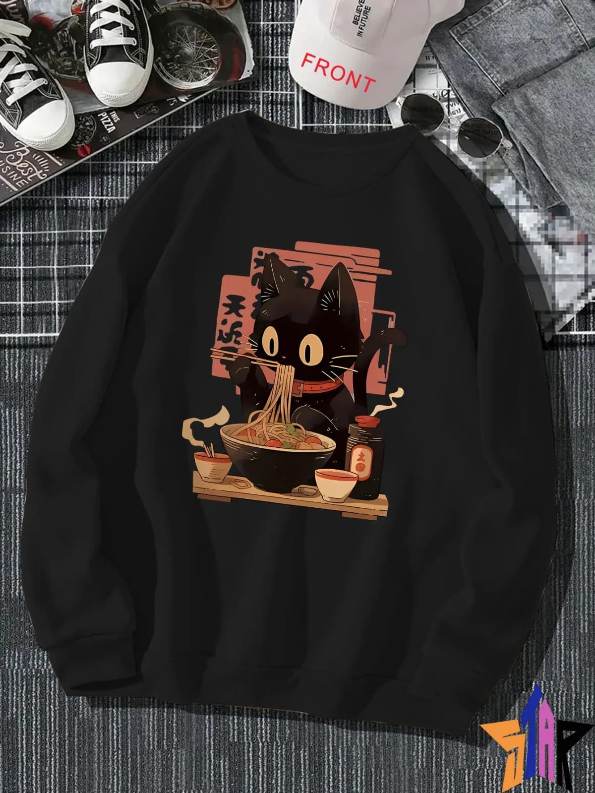 Pullover da uomo casual alla moda a maniche lunghe girocollo con motivo stampato in stile anime adatto per felpa con cappuccio sportiva all'aria aperta