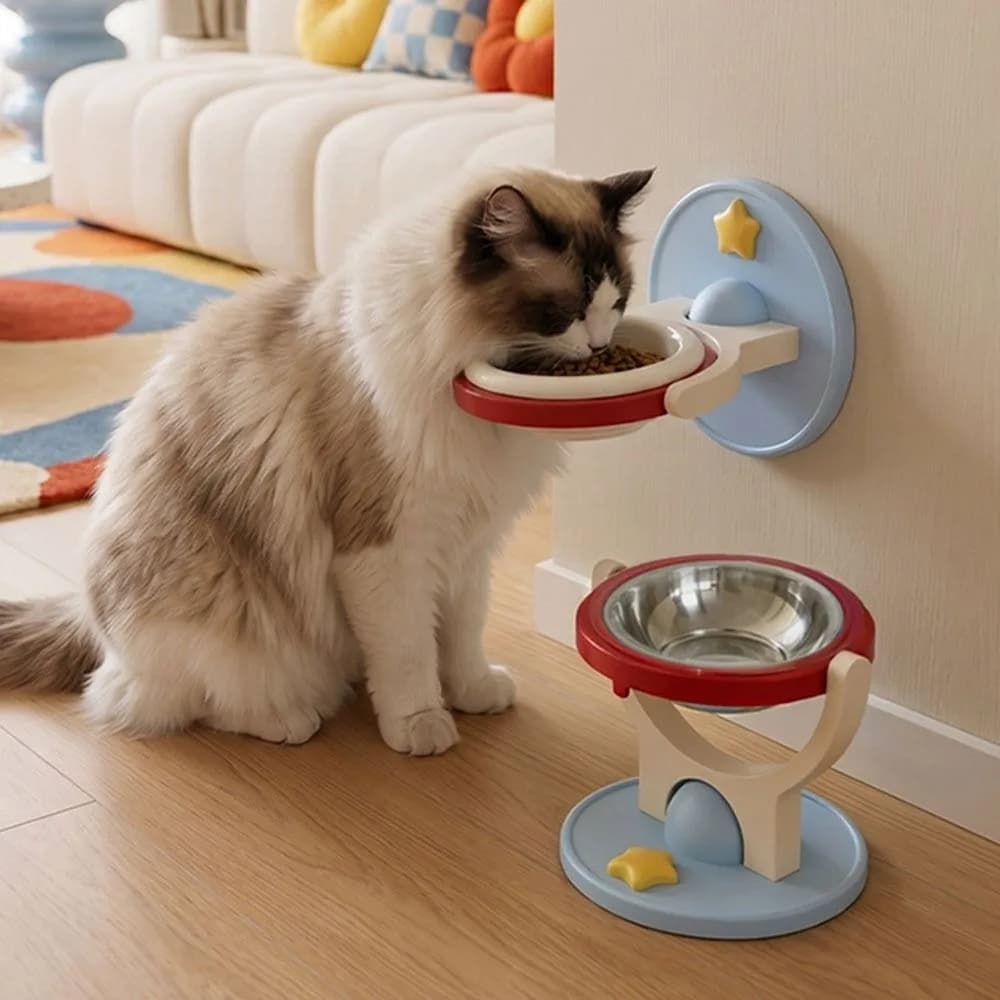 Creative Adjustable Angle Cat Bowl 304 Stainless Steel Non-Slip Pet Bowl Chin Protection Multifunction Water Food Bowl Dog