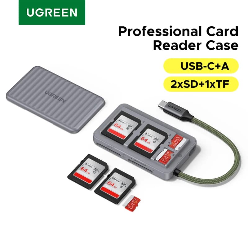 UGREEN Custodia per lettore di schede USB-C Scheda SD/TF/MicroSD per telefono PC Accessori per laptop Lettore di schede di memoria intelligente Adattatore per scheda SD