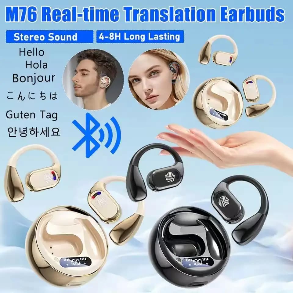 Auricolari Traduttori AI M76, Cuffie Wireless Bluetooth 5.4 per Gaming, Auricolari con Microfono per Chiamate HD a Bassa Latenza, Impermeabili