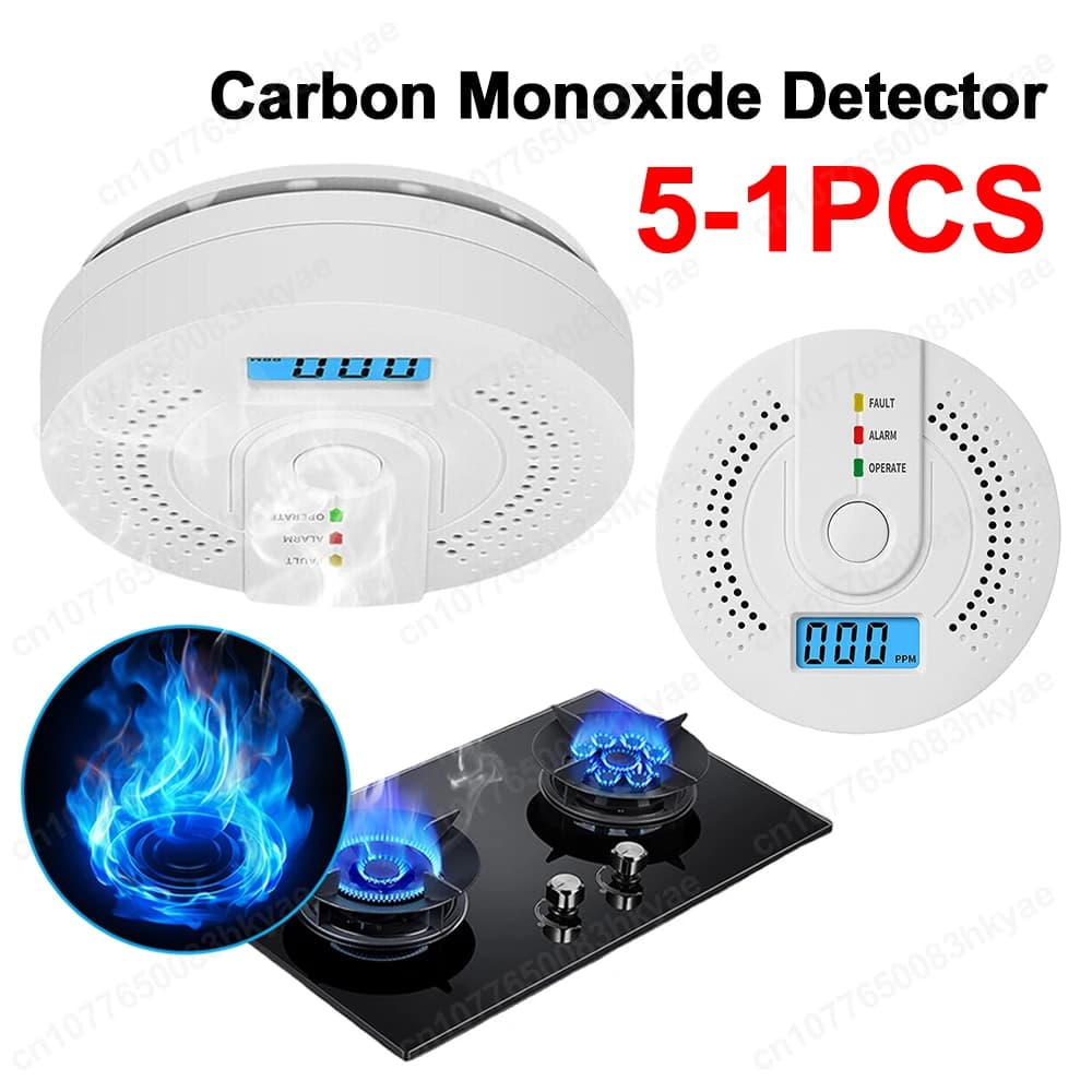 5-1PCS rilevatore di monossido di carbonio digitale sensore di avvertimento del suono e della luce misuratore di monitoraggio del Gas CO alimentato a batteria con indicatore LED