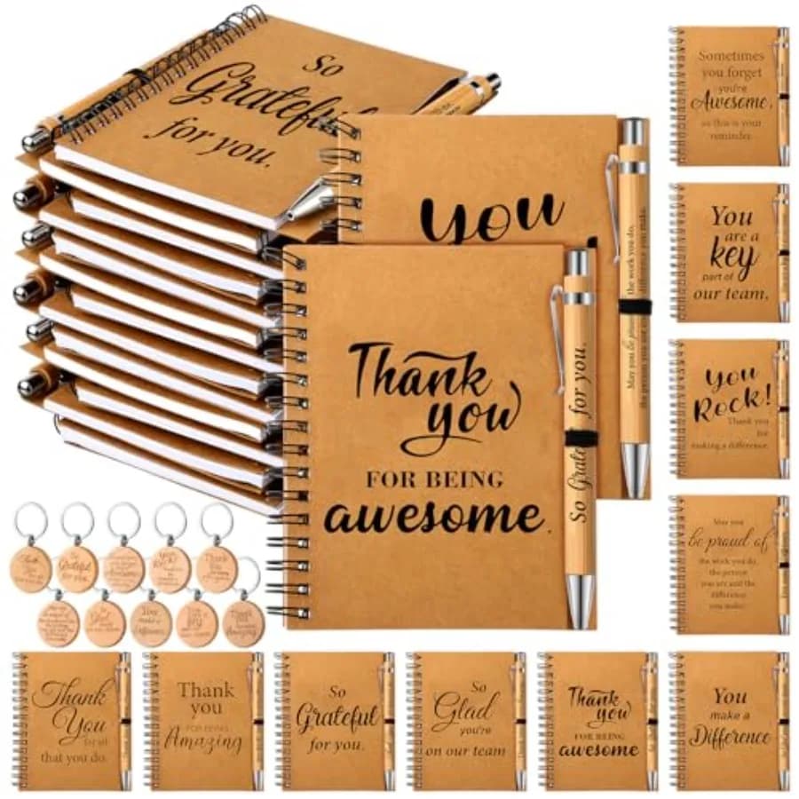 180 Pezzi Regali di Apprezzamento per Dipendenti, Quaderni a Spirale con Penne Motivazionali, Planner in Carta Kraft, Blocco Note Ispirazionale