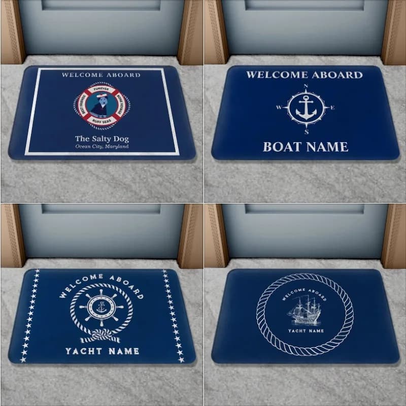 Nome della barca Zerbino Ancoraggio nautico personalizzato Bussola Ruota per nave Corda Tappetino da bagno antiscivolo Decorazione per yacht Benvenuto per interni ed esterni Ru