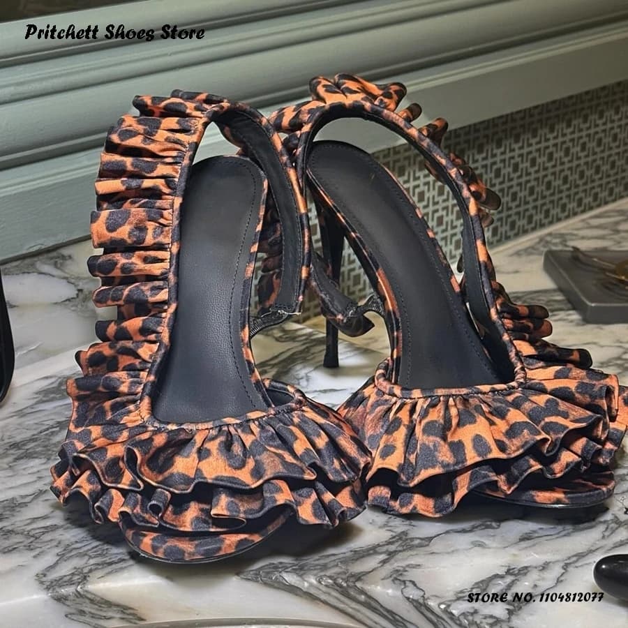 Sandali in raso con volant da donna Primavera Autunno Dolce Slingback Tacchi a spillo Punta aperta rotonda Tacchi sottili Scarpe da festa taglie forti