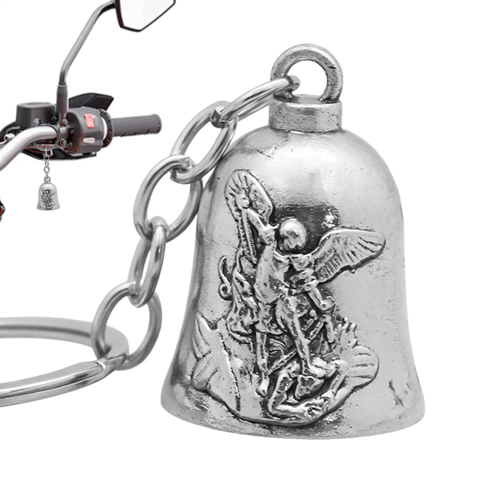 Campanella in Metallo Argento con Angelo, Ornamento Decorativo, Ciondolo Portachiavi per Bambini e Adulti, per Zaini, Borse e Casa
