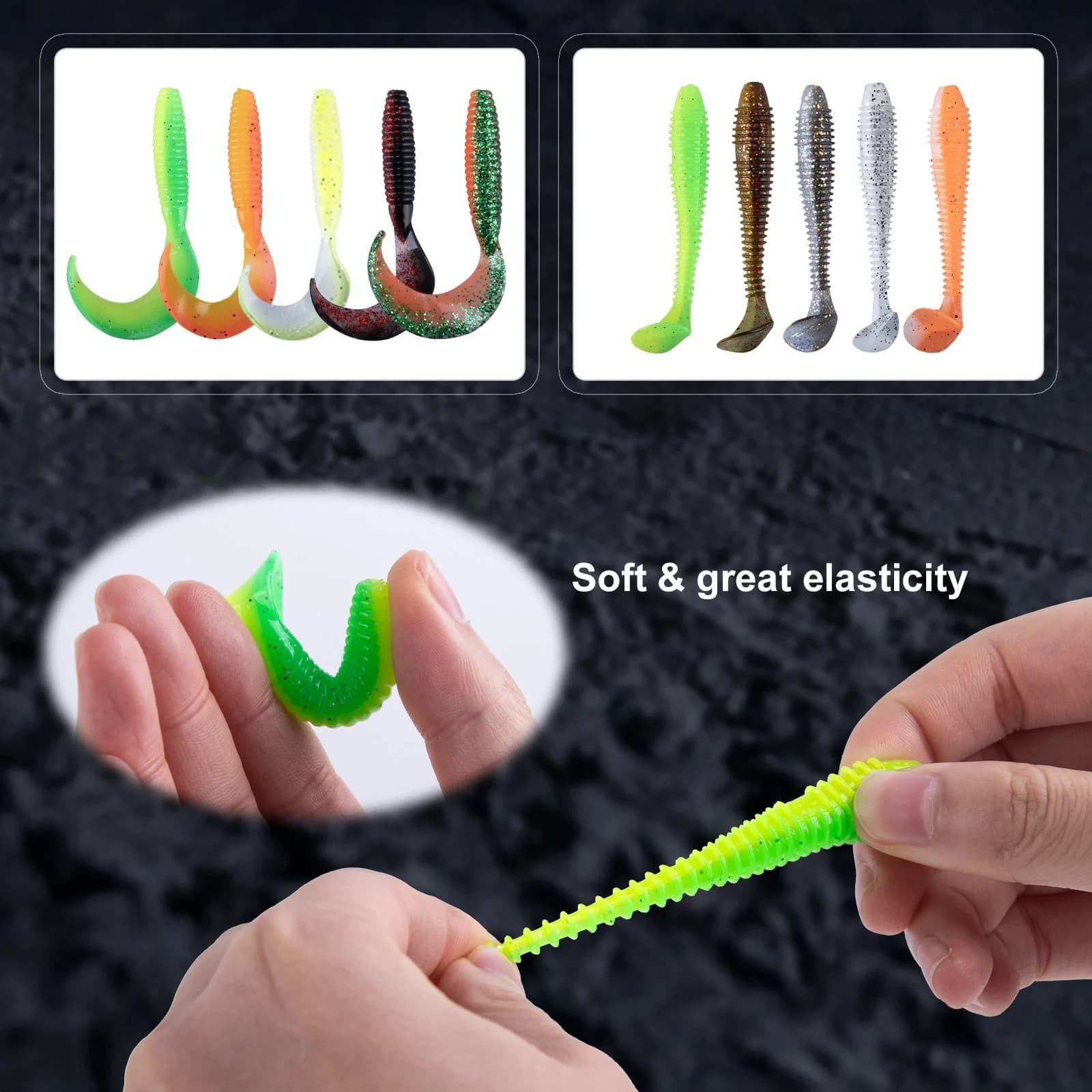 Kit di esche artificiali Goture, 6 tipi di montature per acqua salata e dolce, esche morbide + esche rigide con scatola porta attrezzi, accessori da pesca