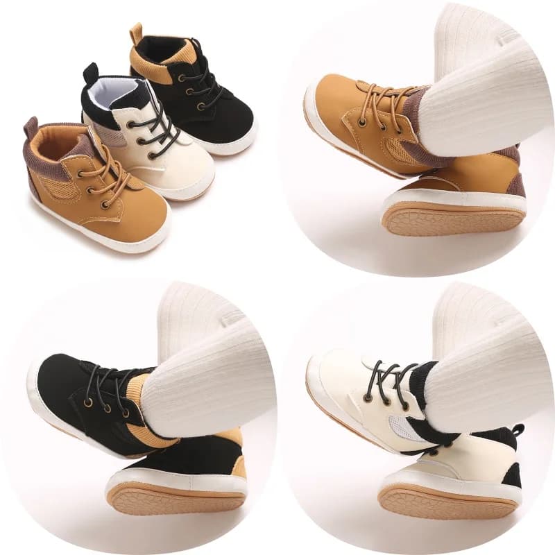 Scarpe alte nuove per neonati e bambini da 0 a 18 mesi, alla moda e sportive, con suola in morbida gomma PU, le prime scarpe sportive casual per imparare a camminare