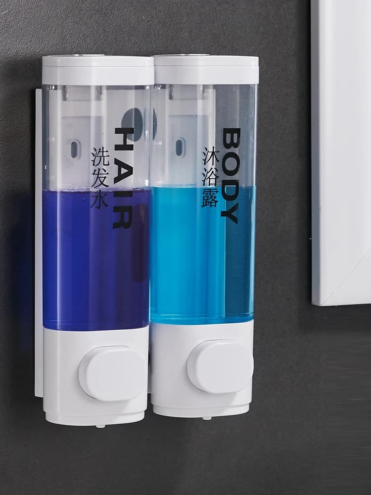 Dispenser di Sapone Senza Foratura per Hotel, Dispenser di Sapone da Parete per Bagno, Bottiglia per Gel Doccia e Shampoo