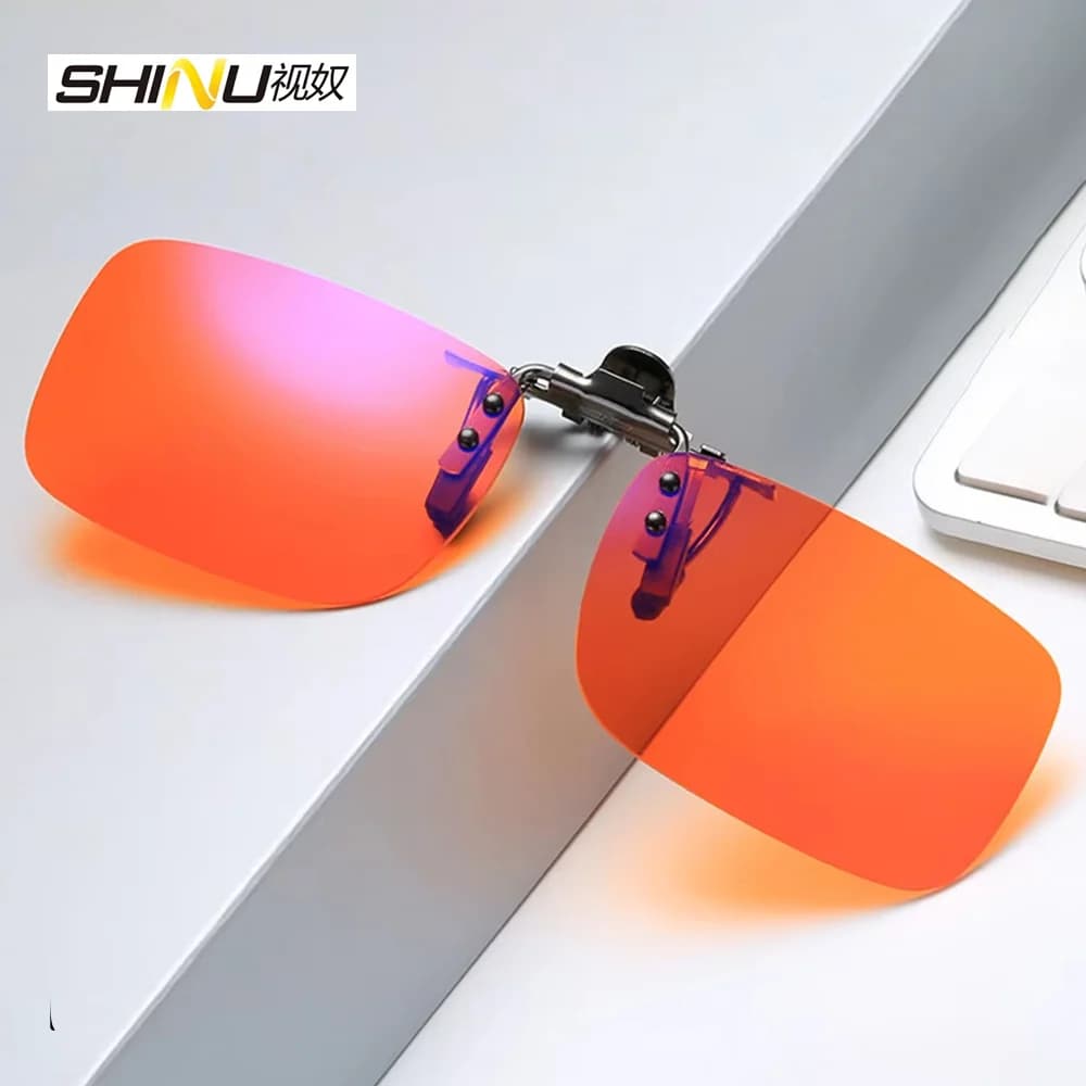 SHINU Anti Light Blue Clip on Glasses Polarized Sunglasses Orange lenses Yellow anti-reflective driving lenses that block blue light