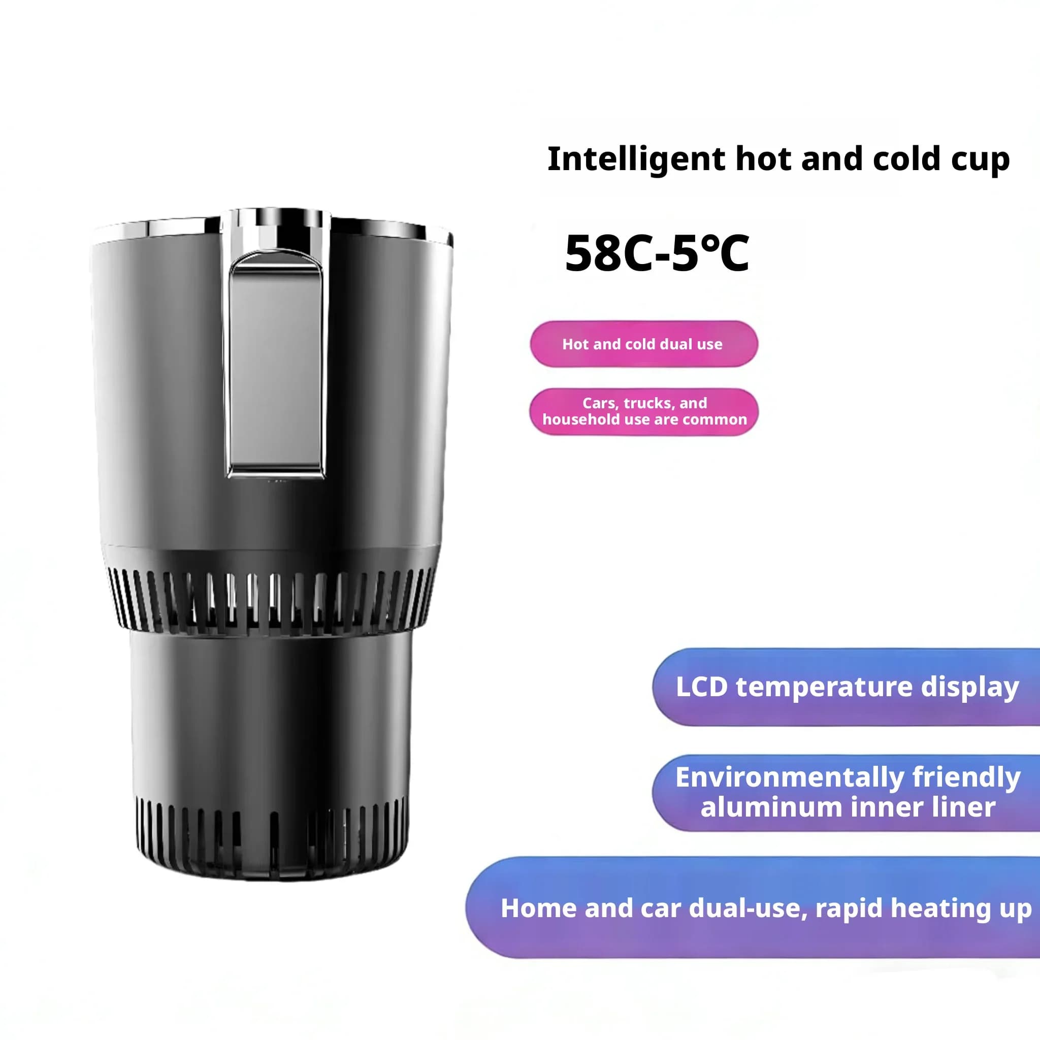 2-in-1 Thermal Cup for Auto, Thermos Electric Intelligent for Heating and Cooling Drinks, Portable Kettle for Office and Car, Keeps Drinks Hot or Cold