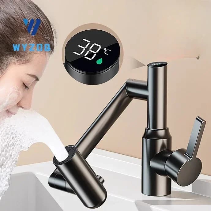 Display digitale Rubinetto per lavabo da bagno Rotazione a 360 gradi Spruzzatore a flusso multifunzione Miscelatore acqua calda fredda Lavandino Rubinetto da cucina per bagno