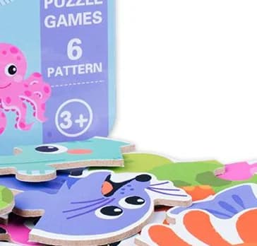 【BBS-7】1 Set di giocattoli educativi Montessori 6 in 1 Cartoon Car Animal Scatola di ferro in legno Puzzle Gioco da tavolo per bambini