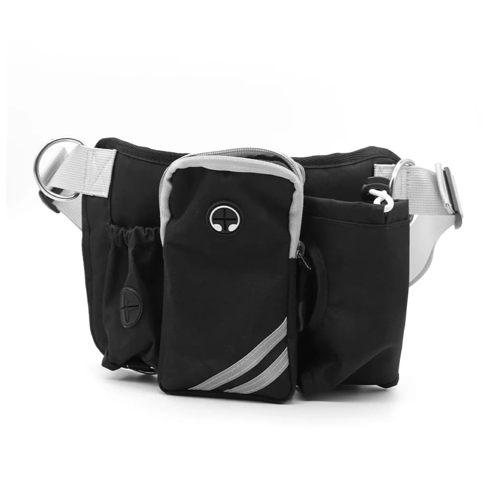 Marsupio Multifunzionale per Addestramento Cani con Doppio Guinzaglio per Corsa e Sport, Porta Borraccia e Tasca per Telefono