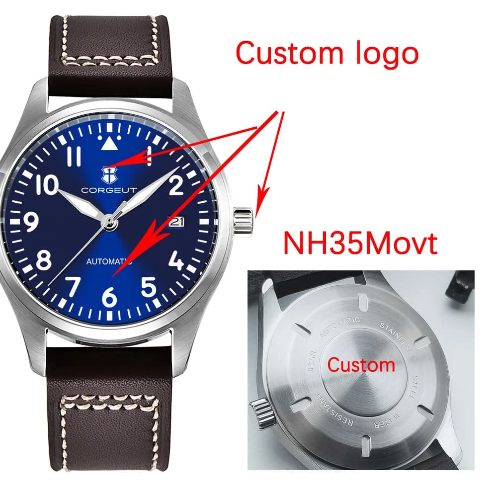 Orologio da uomo personalizzato 40mm NH35 movimento automatico 316L cristallo di zaffiro luminoso orologio meccanico impermeabile da uomo