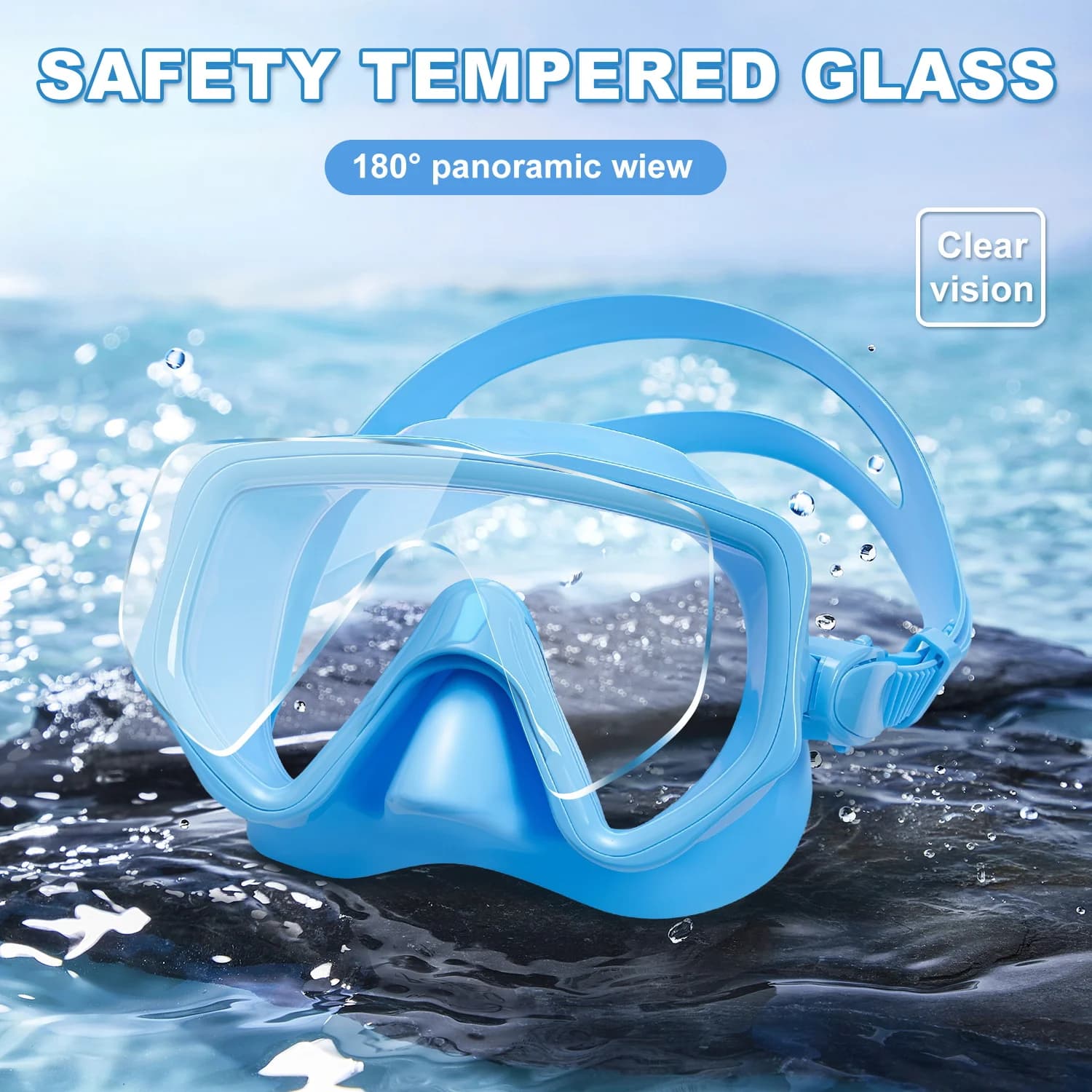 Snorkeling glasses for adults Tempered glass HD Panoramic underwater mask Swimming Travel Training for beginners Several colors available