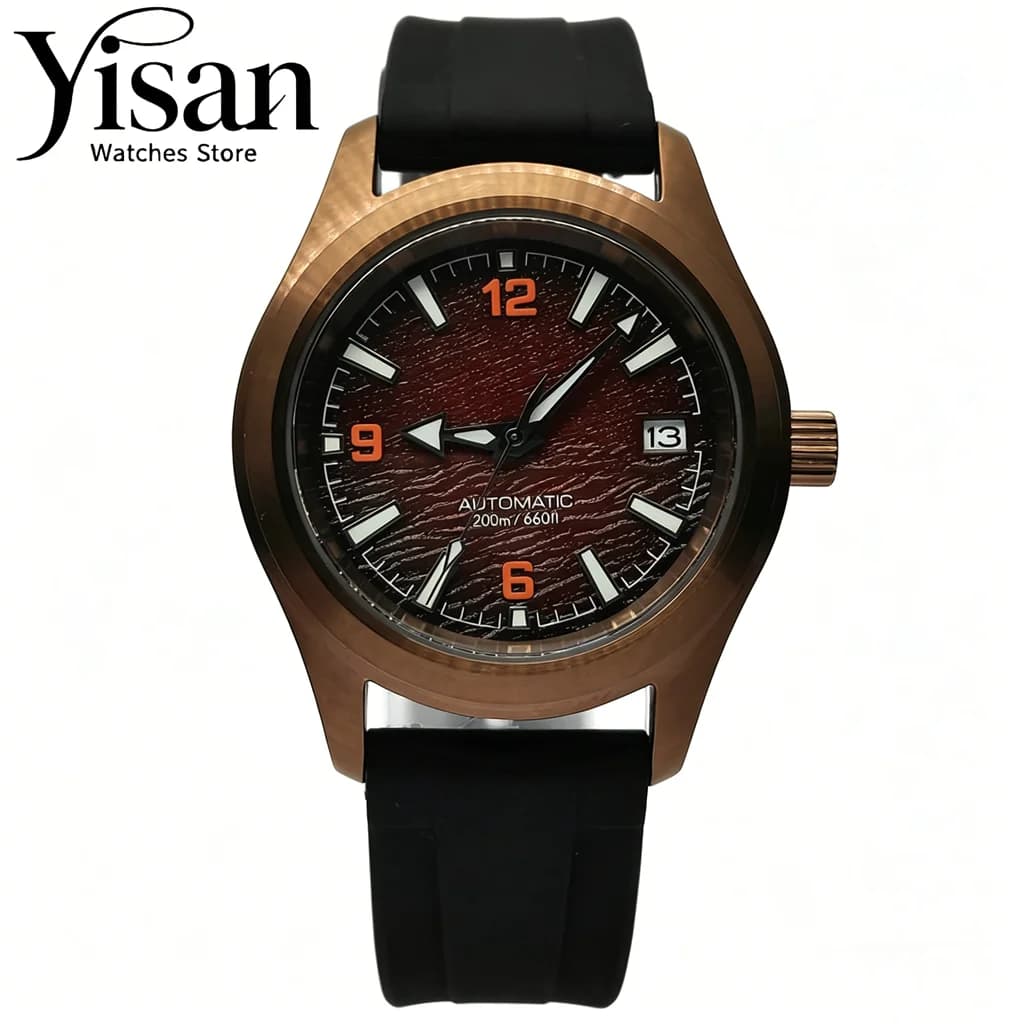 Orologio automatico da uomo con movimento automatico NH35 da 36 mm 39 mm, vetro zaffiro, quadrante asettico nero-rosso