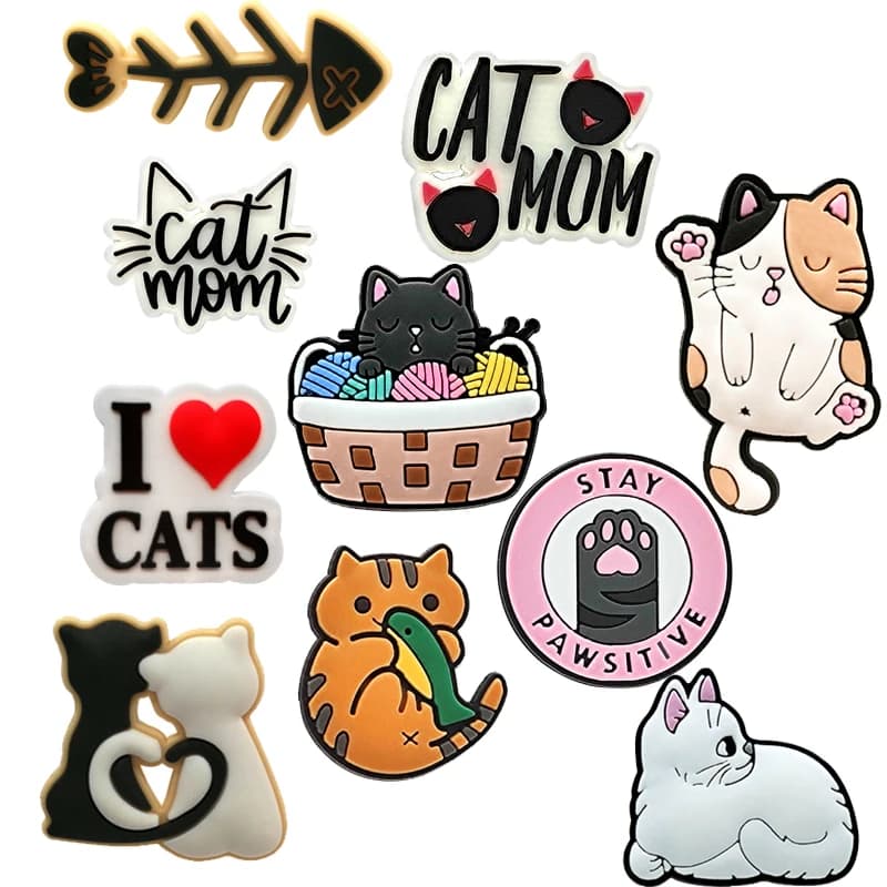 Simpatici gatti ciondoli per scarpe spilla per accessori Crocs Charms zoccoli Bubble Slides sandali decorazioni per scarpe in PVC regali per gli amici