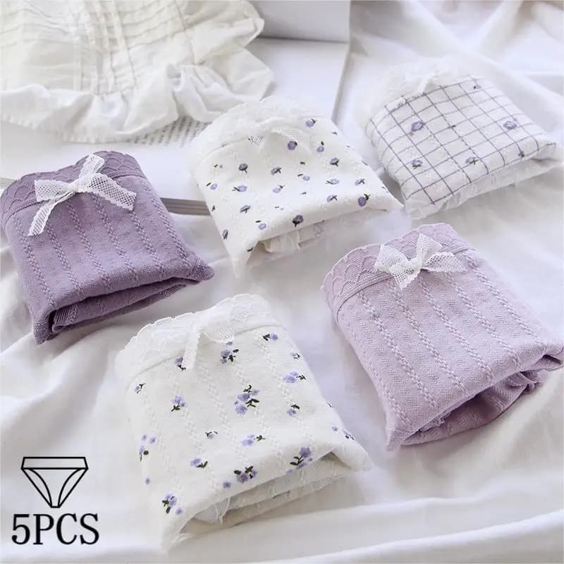 5 PCS/set Cotton Women's Underwear Fashion Soft Breathable Panties Mid Waist Sexy Underpants Seamless Lace Intimates Lingerie