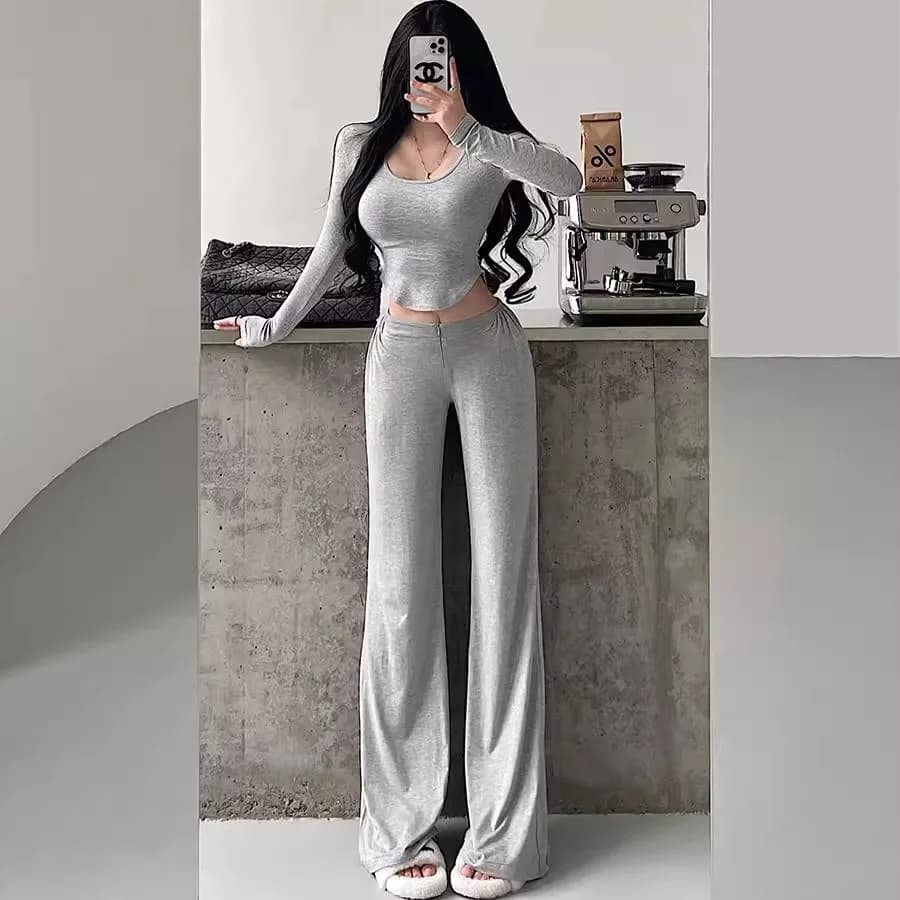 Modal pavimento verso il basso sensazione fitness yoga Pilates pantaloni sportivi da donna a vita bassa morbido elastico per tutte le stagioni tubo dritto vestibilità ampia