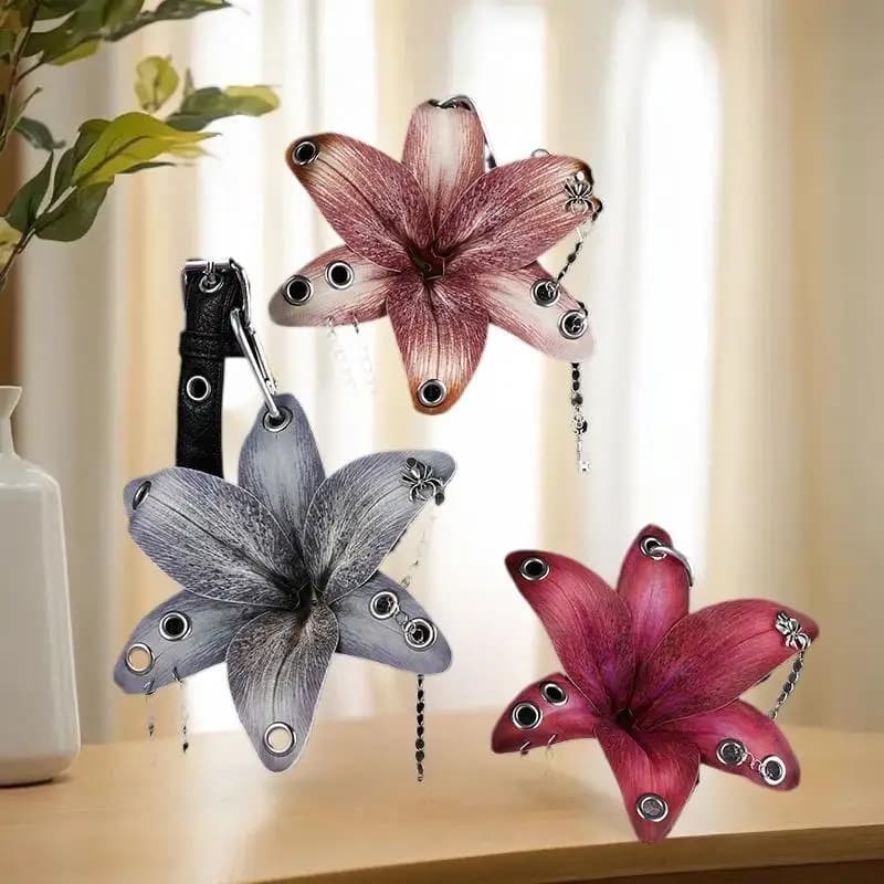 Creative Lily Simulation Flower Keychain Pendant Backpack Decoration Accessories Gifts