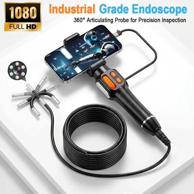 1080P FHD New 360° Articulating Borescope Endoscope Camera Articulated Inspection Borescope Camera IP67 For Android/iOS Phone