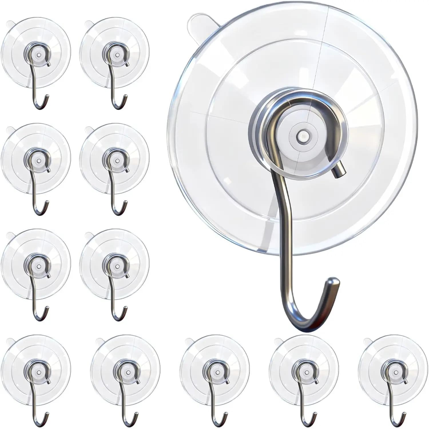Ganci a ventosa 12 pezzi in acciaio inossidabile trasparente da 1,77 pollici, portata 5,4 kg, riutilizzabili per doccia, cucina, bagno, piastrelle, vetro