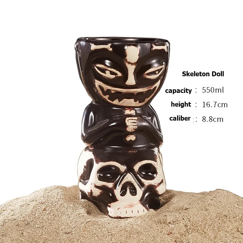 Tazza in ceramica personalizzata in stile hawaiano per bar, con design a teschi, ideale come regalo di compleanno per uomo, tazze tiki.