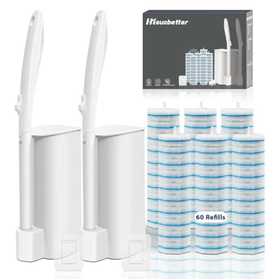 2 Pack Disposable Toilet Brush Set with 60 Refills, Wall-mounted Toilet Bowl Wand Kit-2 Extend Toliet Wand, 2 Storage Holderand