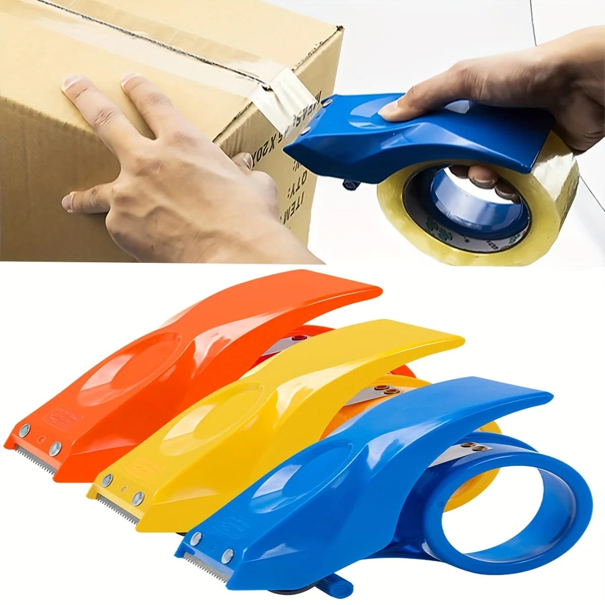 Durable, reusable, replaceable, plastic ribbon cutter, sealing tape holder, manual packing machine