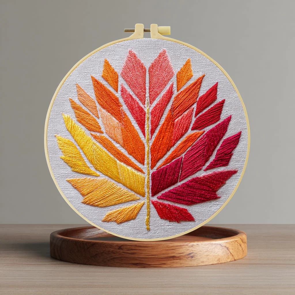 Kit per ricamo a punto croce con foglie rosse 20X20CM/15X15CM, fai da te, idea regalo.