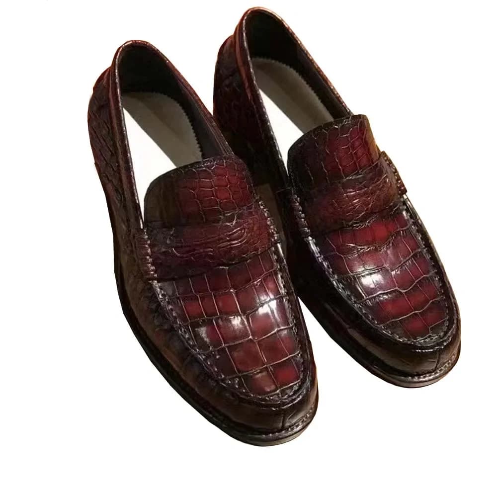 yinshang nuovi uomini scarpe di coccodrillo maschio in pelle di coccodrillo uomo per il tempo libero casual pennello colore vino rosso