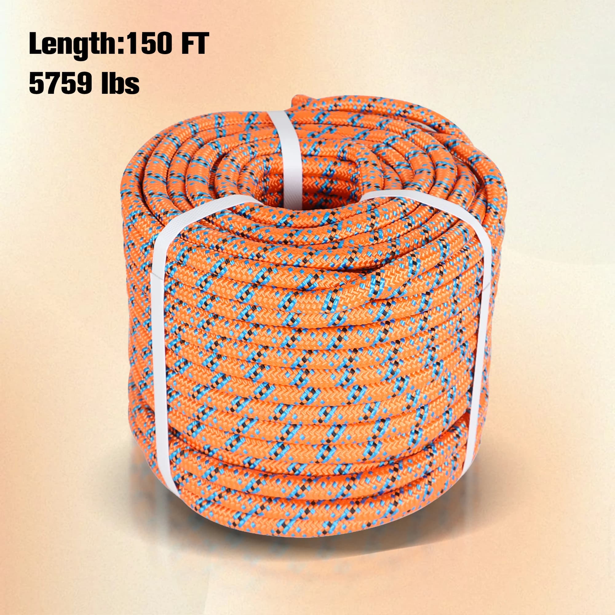 1/2 Inch X 150 FT 32-Strand Double Braid Polyester Rope - High Tensile Pulling Rope for Tree Planting Camping Swings