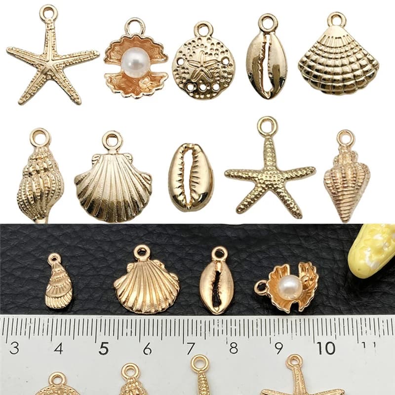 30 pieces metal alloy shell star marine beads bulk keychain earring pendants for necklace for results of diy bracelets jewelry creation