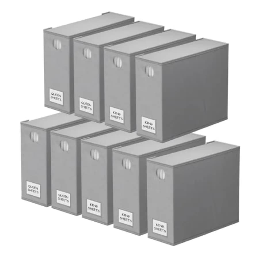 Set di 9 Organizzatori per Lenzuola Pieghevoli con Finestra per Armadio, Contenitori per Lenzuola Queen e King Size