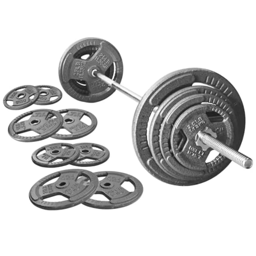 Set di Piastre Pesi in Ghisa da 1 Pollice con Bilanciere Standard da 5 Piedi e Bloccaggi Star Lock, 95 Libbre (85 Libbre Piastre + 10 Libbre B)