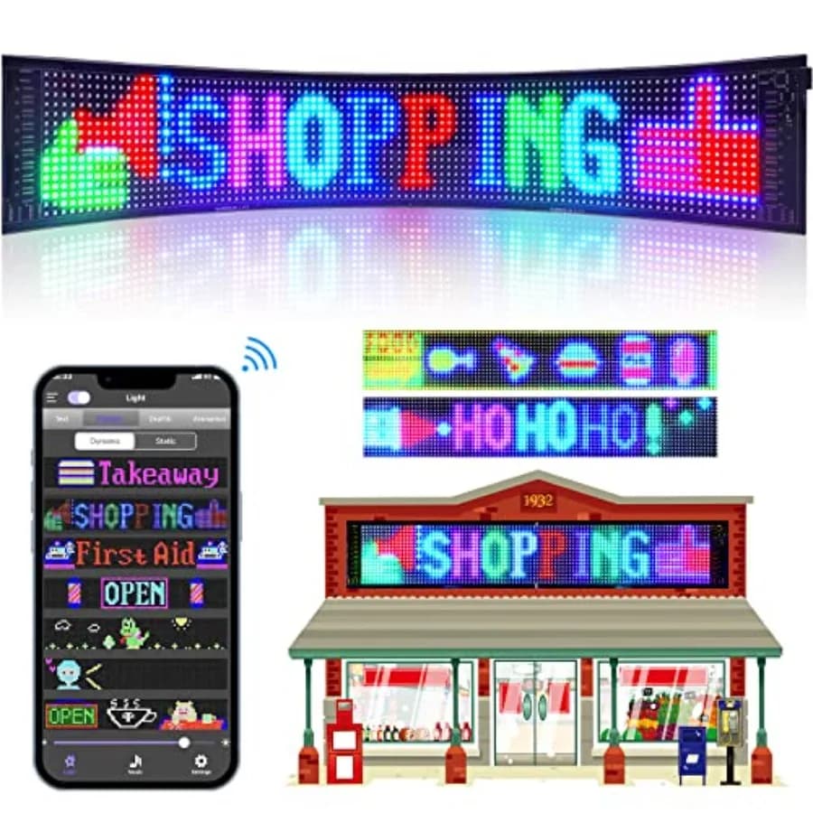 Insegna LED Programmabile con Occhi Lampeggianti a Forma di Camion del Diavolo, Adesivo con Messaggio Scorrevole, Insegne per Negozi, Pannello a Matrice Digitale Flessibile Personalizzabile