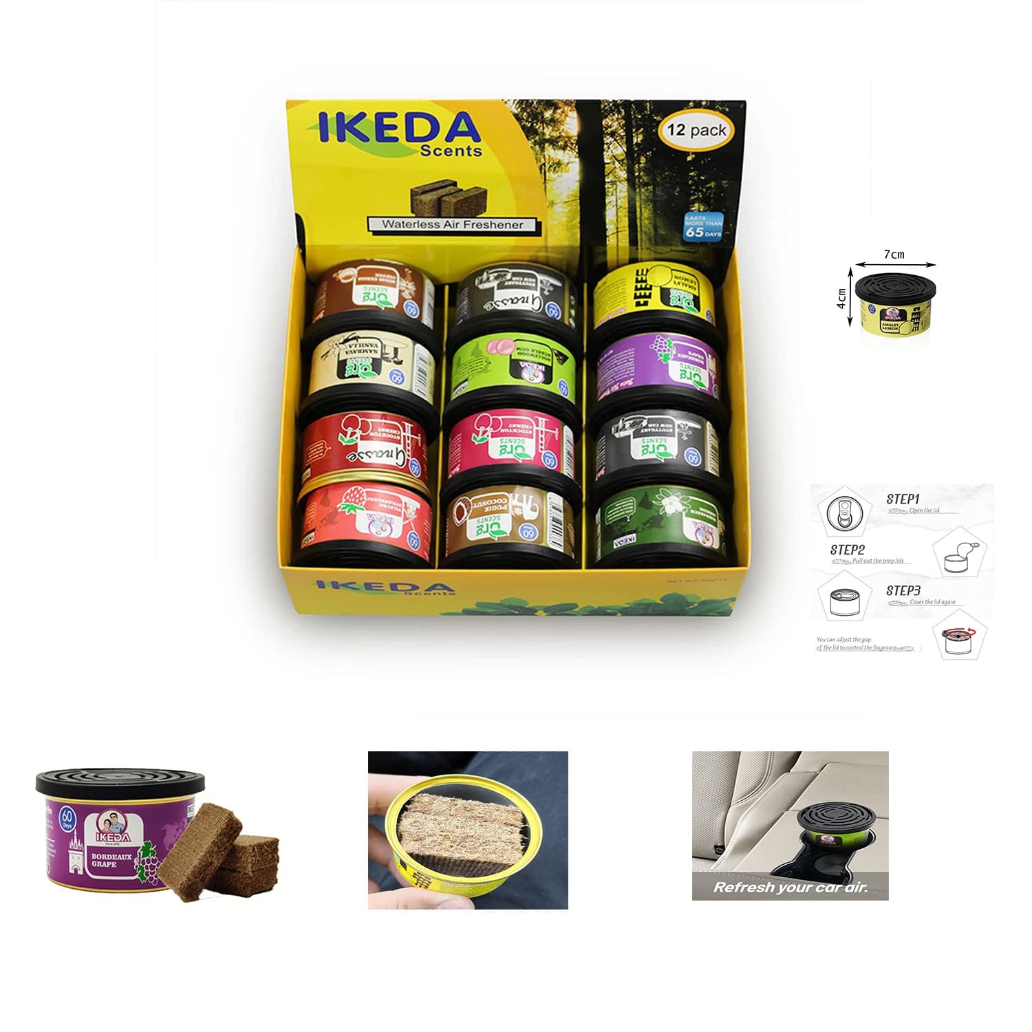 Deodorants for cars: lemon scent | Organic cans | Essential odor remover | Long life | Strong fragrance | For home closet