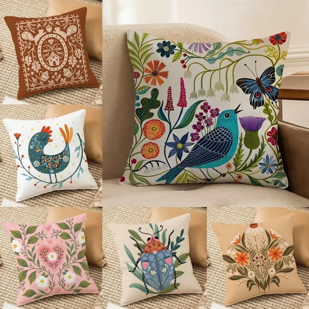 Fodera per cuscino con stampa di farfalle, uccelli e fiori, elegante e setosa, confortevole, per divano letto, con cerniera invisibile, federa da spiaggia