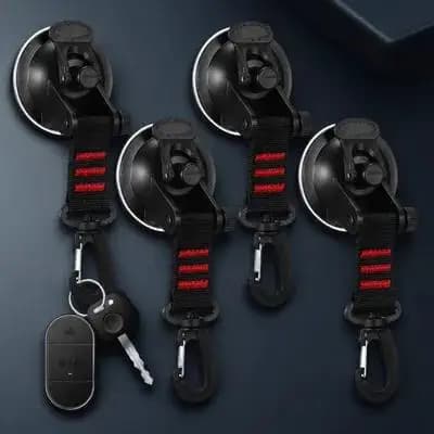 4 Pezzi Ganci a Ventosa Girevoli con Cinghie in Nylon Resistenti per Auto, Tende da Sole, Campeggio, Bagno, Cucina - Clip Versatili per Appendere Oggetti