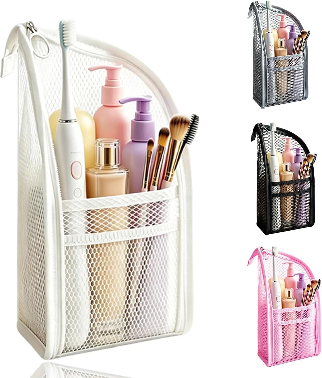 Upgraded Foldable Travel Makeup Bag – Large Capacity Waterproof Cosmetic Organizer with Mesh Pouch&Toothbrush Holder,Storage Box