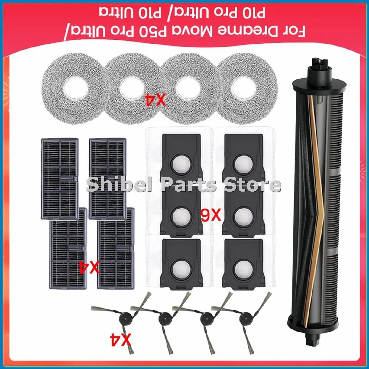 Ricambi per P50 Pro Ultra/ P10 Pro Ultra/ P10 Ultra: Spazzola Laterale Tricut, Filtro Hepa, Panno per Mocio, Sacchetto Raccoglipolvere-A57M
