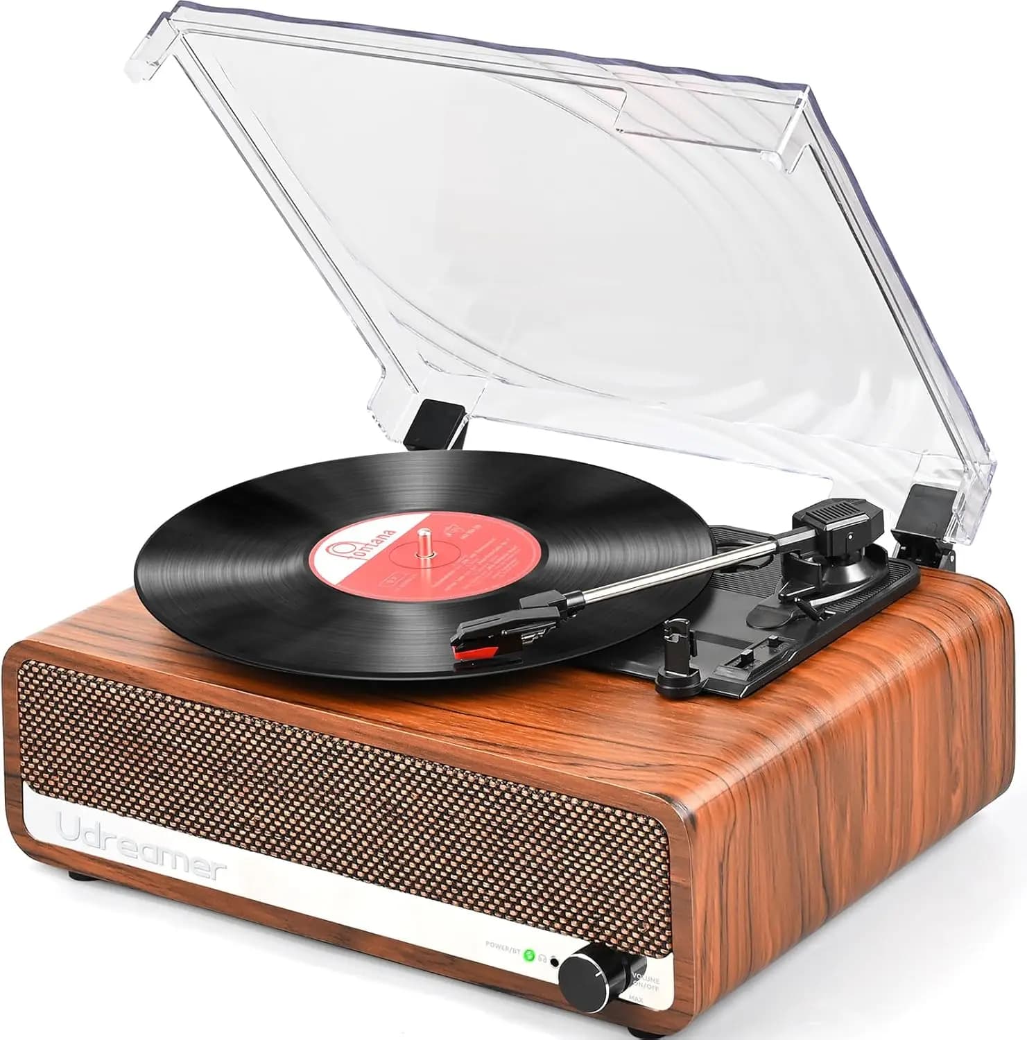 Vintage turntables in wood with Bluetooth Speakers, 3 Speed with Automatic Arrest, AUX input and RCA output