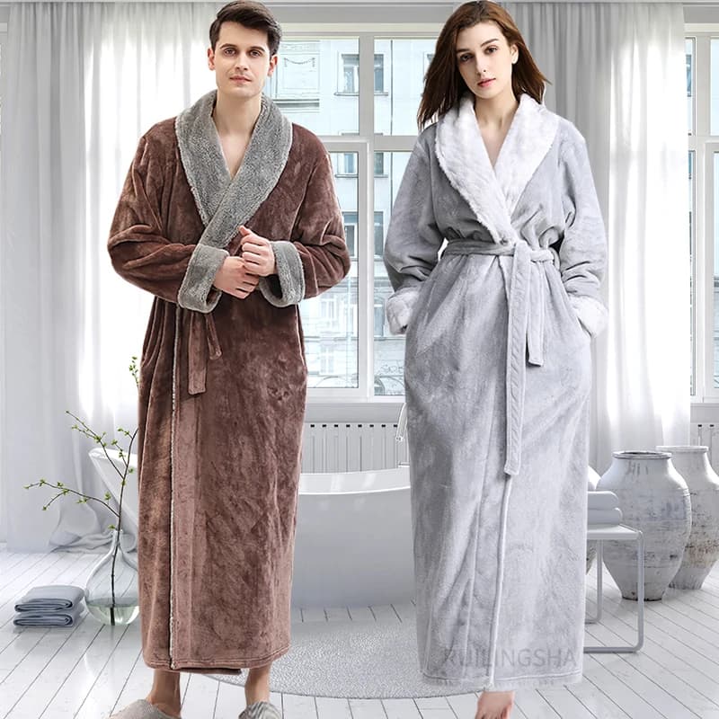 Lovers Winter Extra Long Flannel Bathrobe Vestaglia Women's Warm Coral Plus Size Bride Nightwear Thickness Dresses