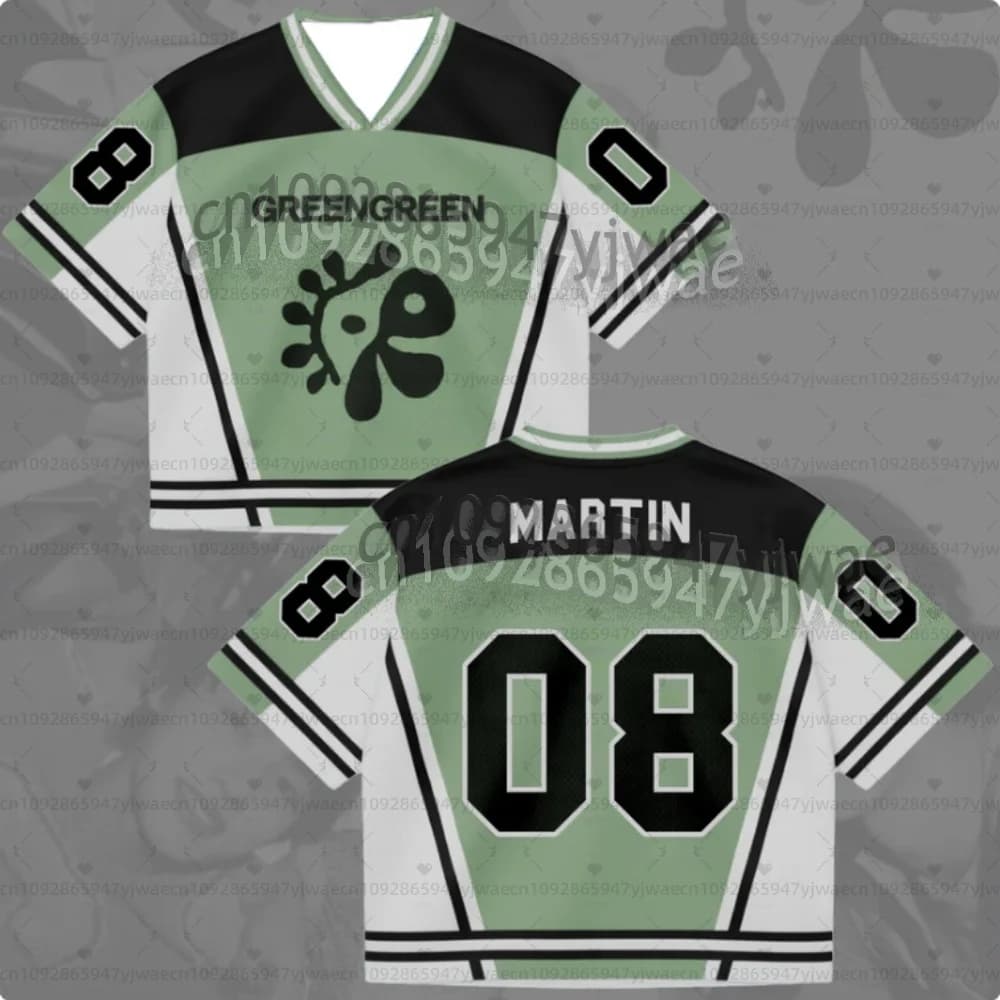 T-Shirt Gotica in Jersey a Rete Misto con Stampa Floreale Verde per Uomo e Donna, Maglietta a Maniche Corte con Scollo a V, Maglia per Fan di Martin James