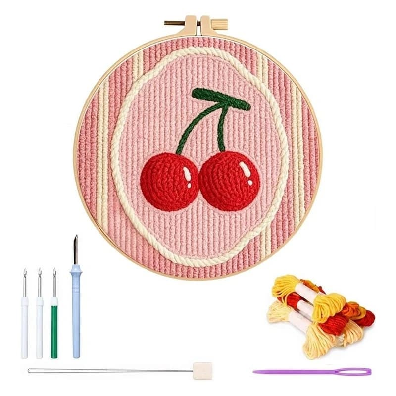 B-est Cherry Design Punch Needle Kit For Adults Beginners, DIY Punch Stitching Embroidery Kit For Handmade Home Decor