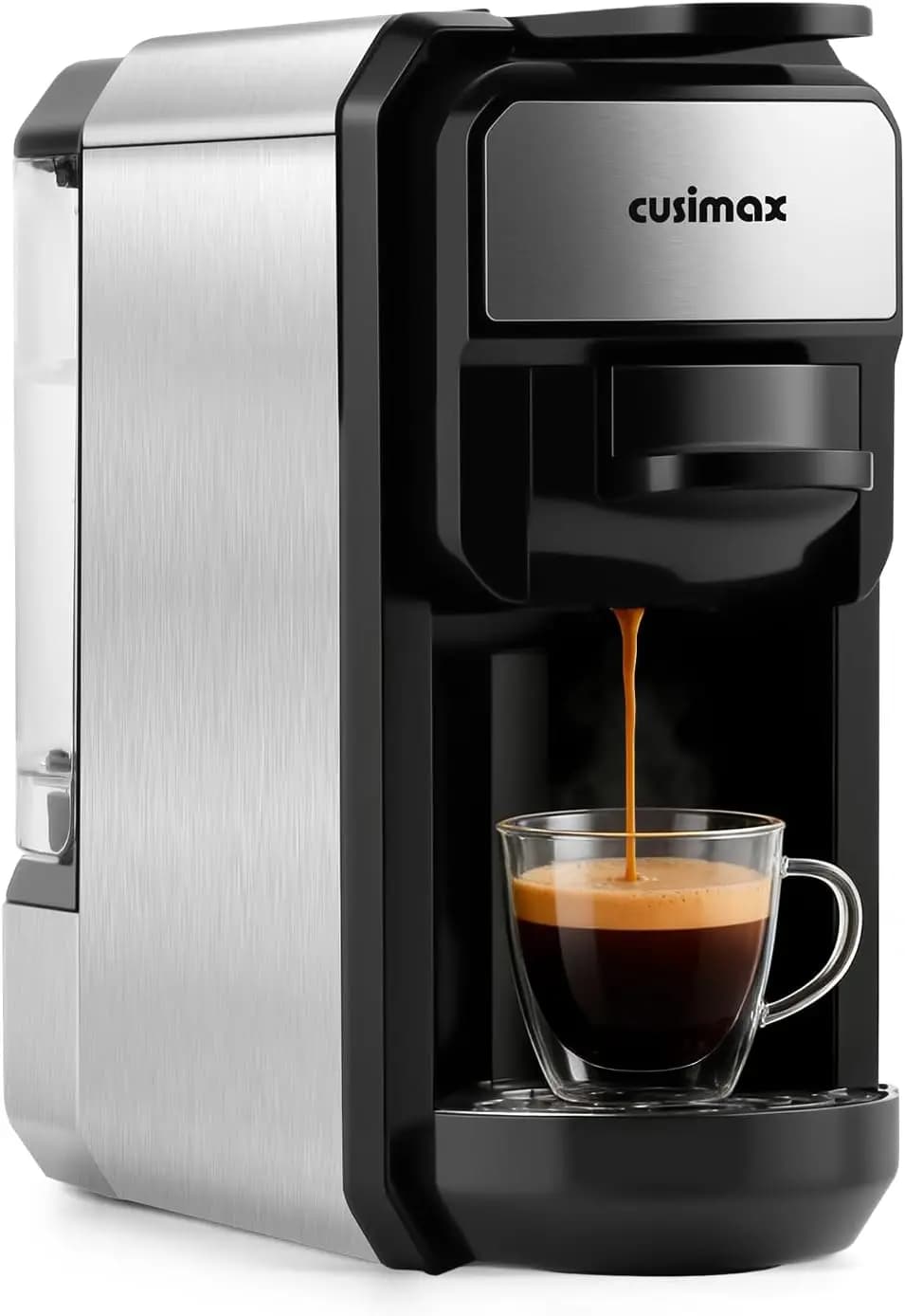 Macchina per Espresso Monodose Compatibile con Capsule Nespresso, Dimensione di Erogazione Regolabile, Pressione 19 Bar, Design in Acciaio Inossidabile