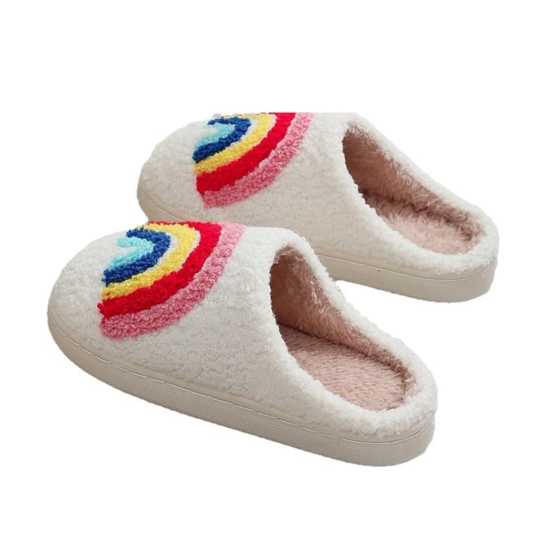 Nuove simpatiche pantofole invernali per bambini arcobaleno, comode e calde scarpe da casa per ragazze, pantofole in pile per la casa per interni